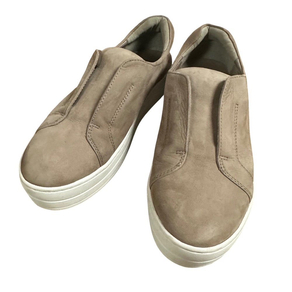 J/Slides NYC Leather Slip On Platform Sneakers Taupe Tan‎ Women's 8.5 Minimalist